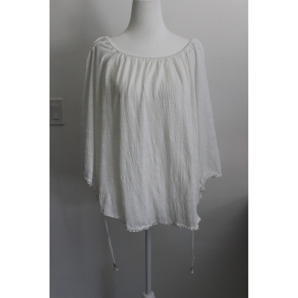 Studio JPR White Textured Peasant Blouse Crochet Trim Off Shoulder Boho Top XL